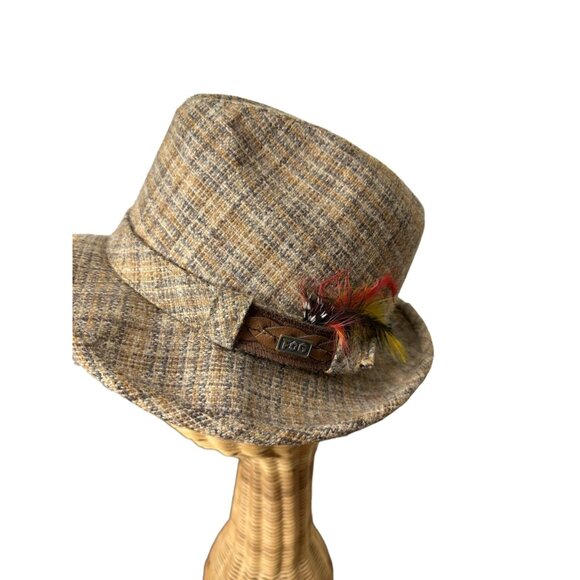 Vintage wool tweed fedora hat with feathers by London Fog Size 7 - Picture 2 of 6
